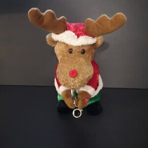 Unbranded Animated Reindeer Plush Playing Saxophone Santa Hat & Coat 9" Tall